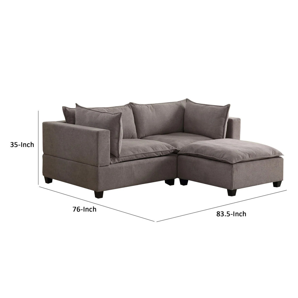 84 Inch Gray Fabric Sectional Arm Loveseat And Ottoman Set I8062