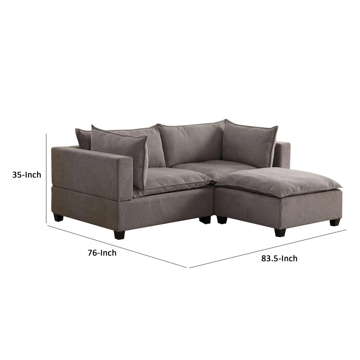 84 Inch Gray Fabric Sectional Arm Loveseat And Ottoman Set I8062