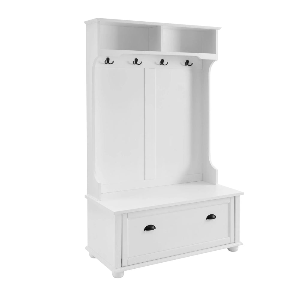 White Hall Tree Bench with Coat Rack and Shoe Cabinet P823