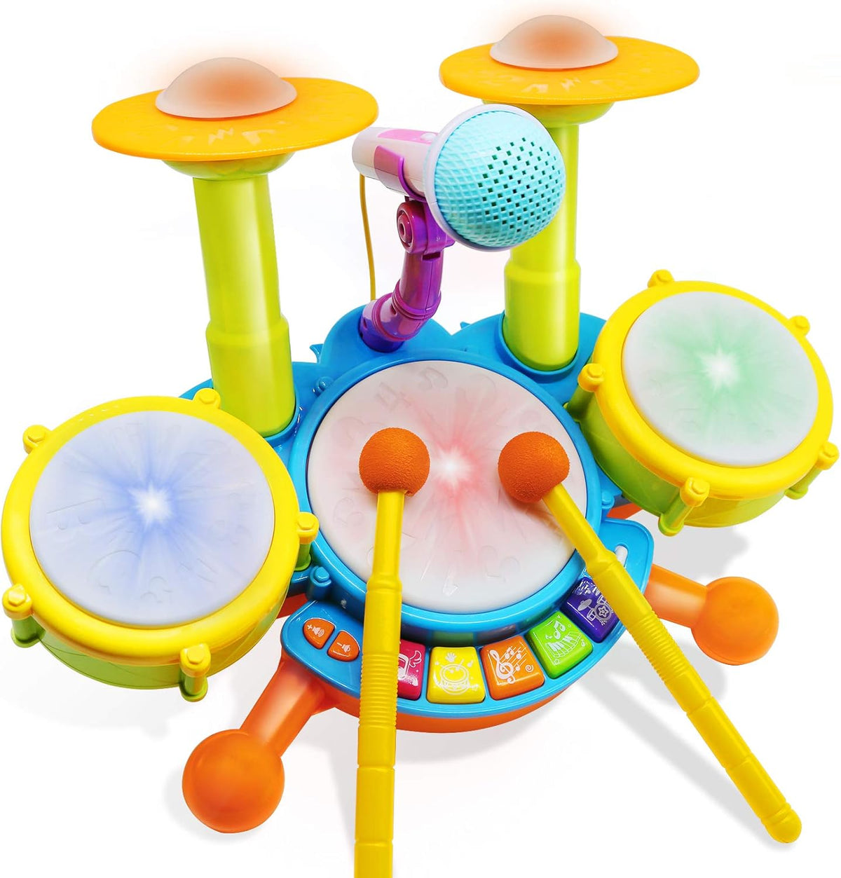 Kids Drum Set with 2 Drum Sticks and Microphone X4194