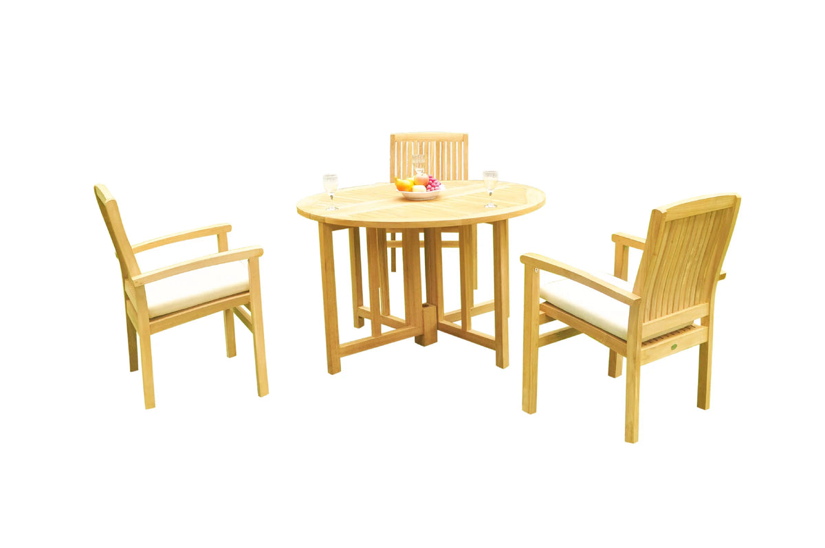 Grade-A Teak 4 Pc Dining Set with 48" Round Butterfly Table and 3 Stacking Arm Chairs Y784