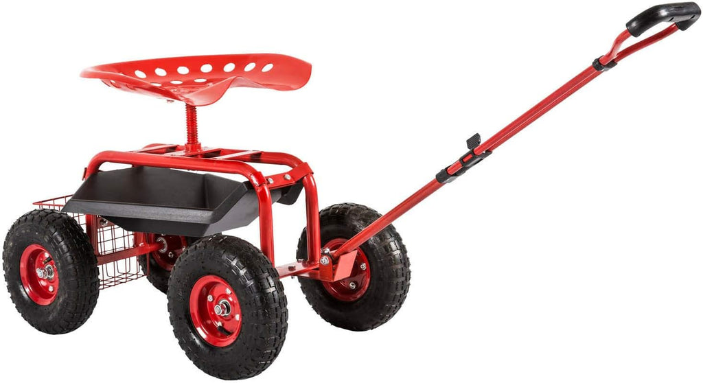 Rolling Garden Cart Work Seat with Swivel Seat & Utility Basket A765