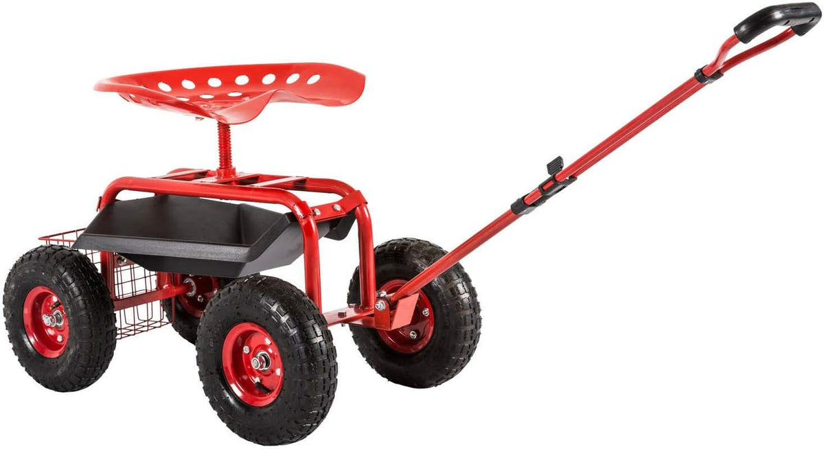 Rolling Garden Cart Work Seat with Swivel Seat & Utility Basket A765