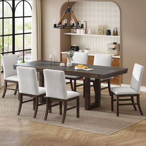 7-Piece Wood Rectangular Dining Table Set with 6 Upholstered Chairs O307448