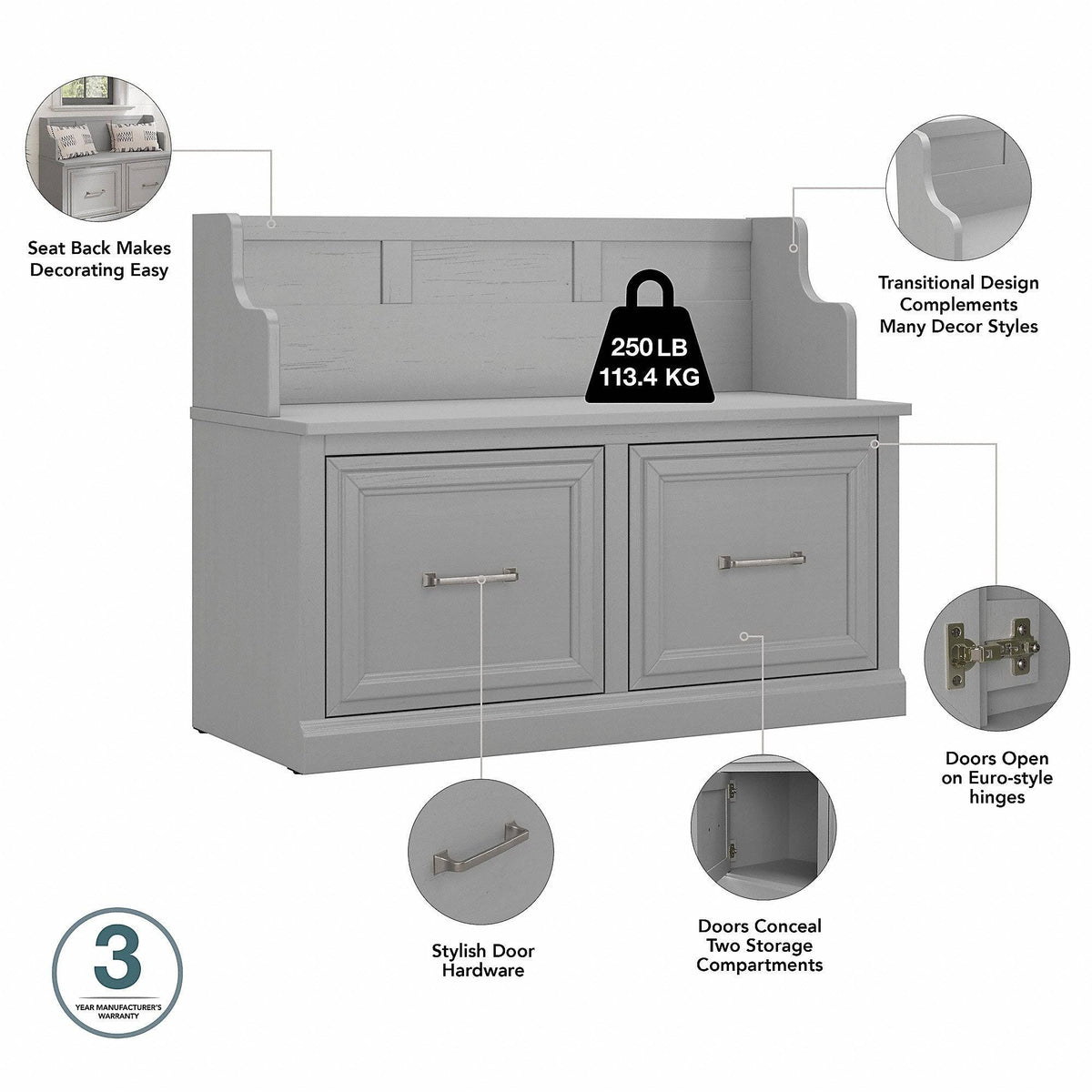 Entryway Bench with Doors in Cape Cod Gray Z511371