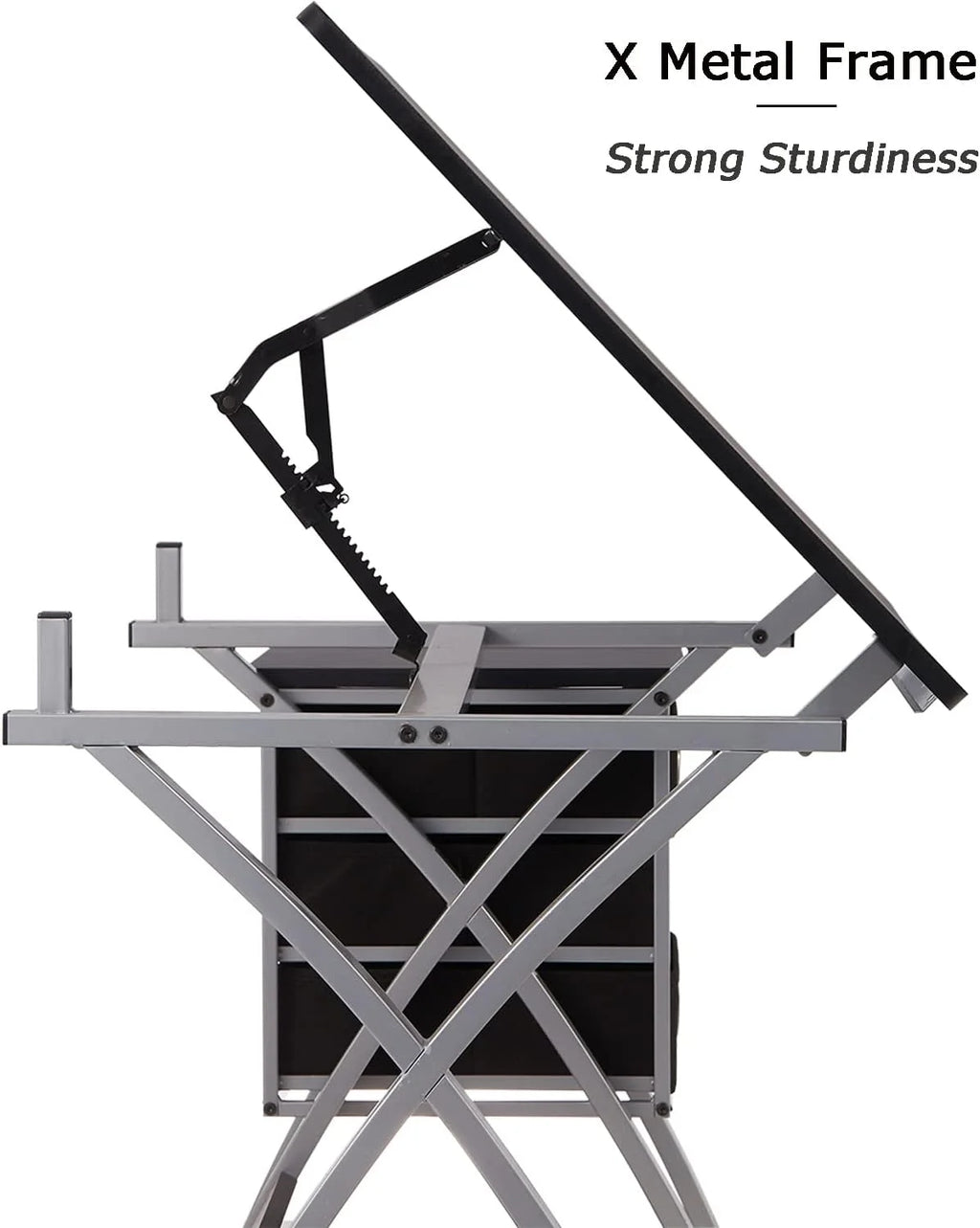 Black Adjustable Drafting Table with Stool and Storage Drawers G255937