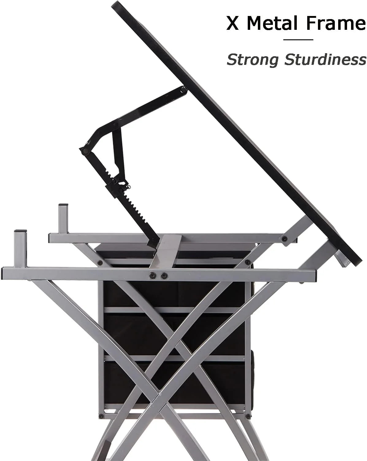 Black Adjustable Drafting Table with Stool and Storage Drawers G255937