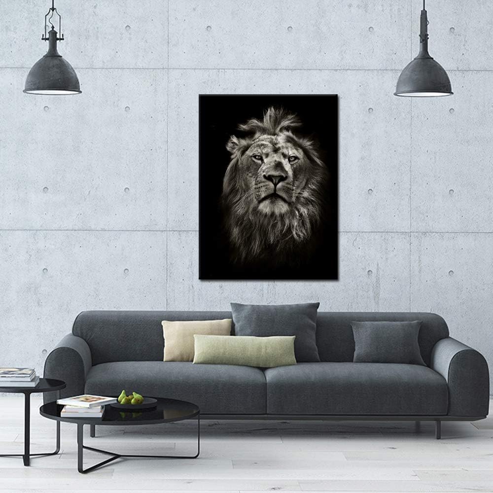 Black and White Lion Portrait Canvas Prints Stretched Wood Frame 24x32inch J205