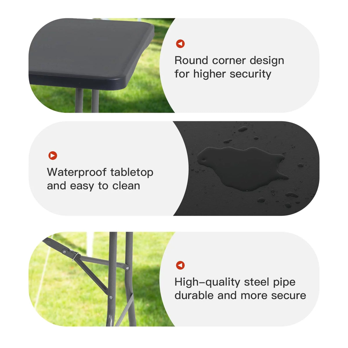 6ft Folding Plastic Table with Carrying Handle, Black B870
