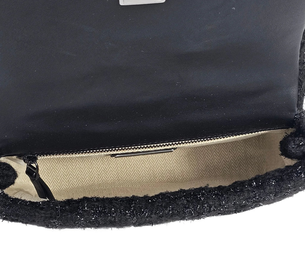 Black Beaded Tweed Mini Top Handle Crossbody Bag O7423