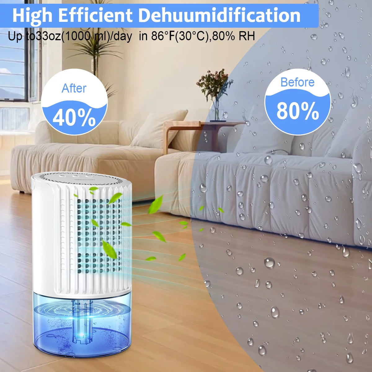 Portable Ultra Quiet Dehumidifier 1000ML White X2307