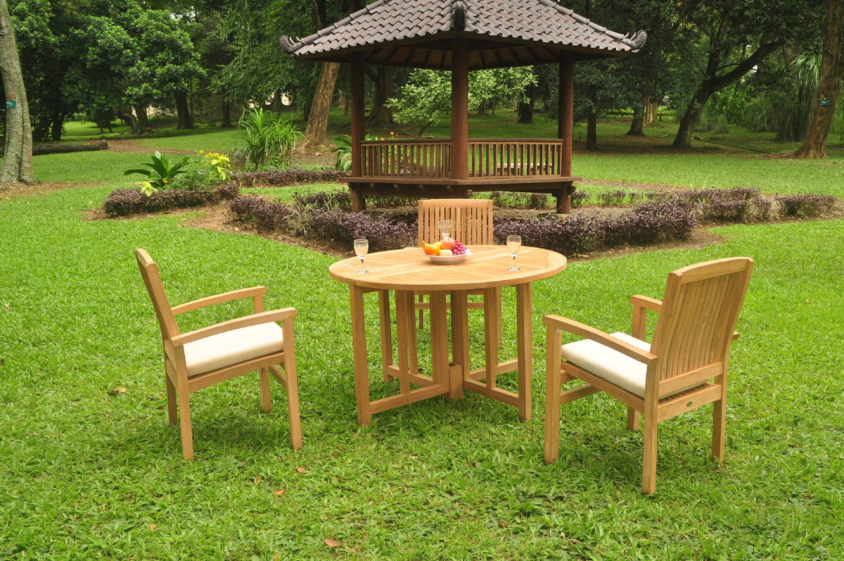 Grade-A Teak 4 Pc Dining Set with 48" Round Butterfly Table and 3 Stacking Arm Chairs Y784