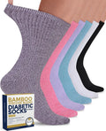 Ribbed Knit Bamboo Viscose 6 Pairs Crew Diabetic Socks L707