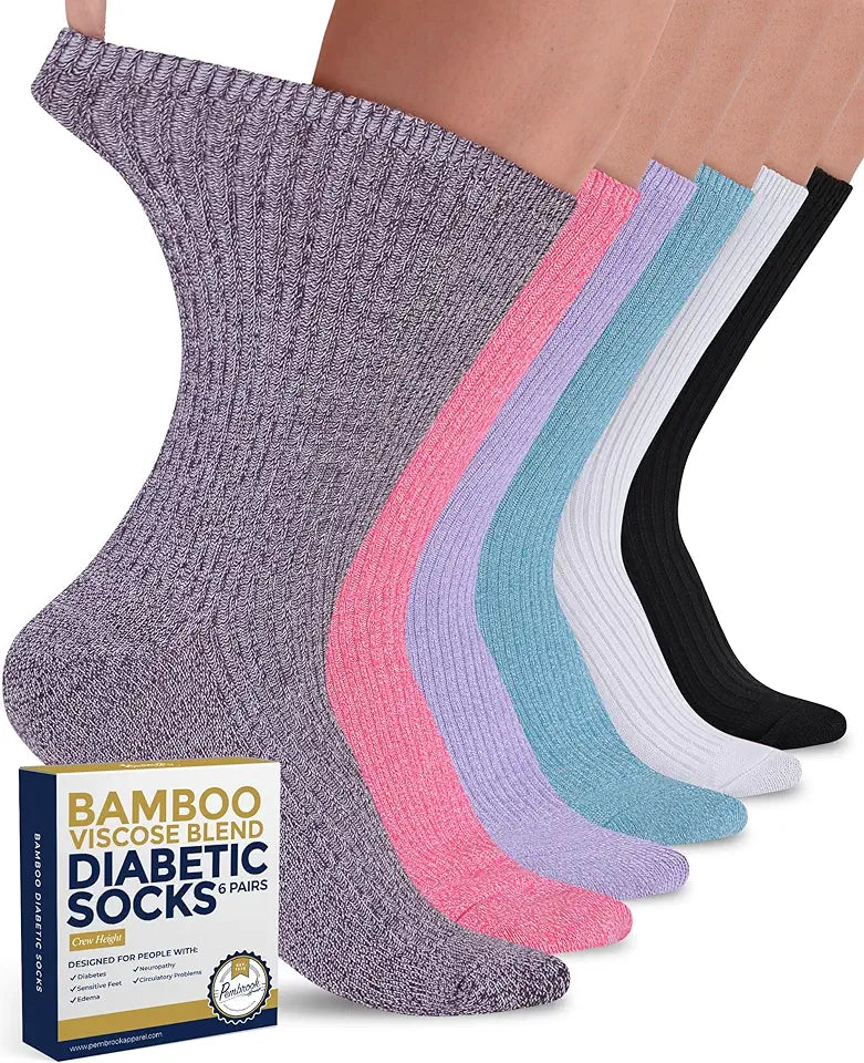 Ribbed Knit Bamboo Viscose 6 Pairs Crew Diabetic Socks L707