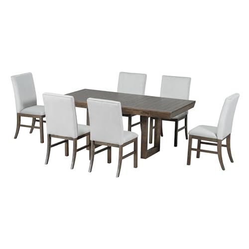 7-Piece Wood Rectangular Dining Table Set with 6 Upholstered Chairs O307448