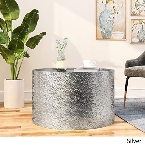 Silver Round Coffee Table with Hammered Iron C98354