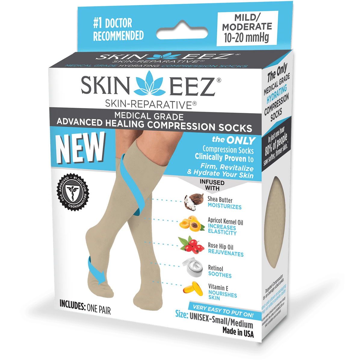 Black L/XL Hydrating Compression Socks 10-20 mmHg J320