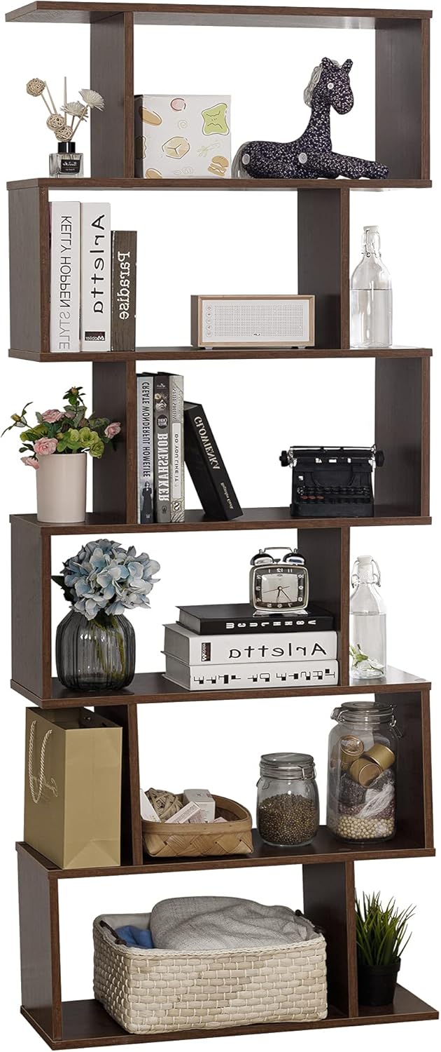6-Tier Wooden S-Shape Bookcase and Room Divider Y491491