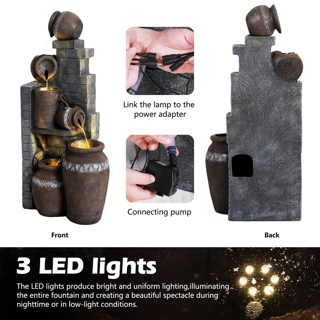 39.3" Outdoor Water Fountain with LED Lights 5 Tiers O14620