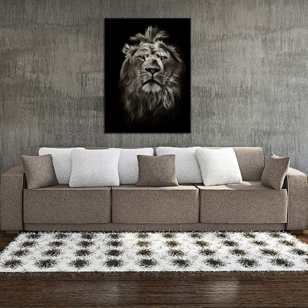 Black and White Lion Portrait Canvas Prints Stretched Wood Frame 24x32inch J205