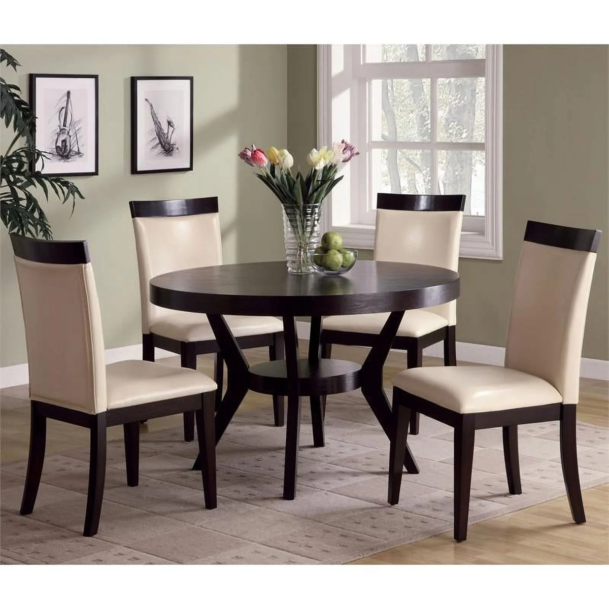 Contemporary Wood 1-Shelf Dining Table in Espresso M5755