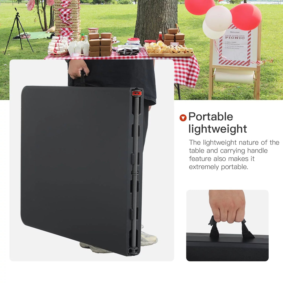 6ft Folding Plastic Table with Carrying Handle, Black B870