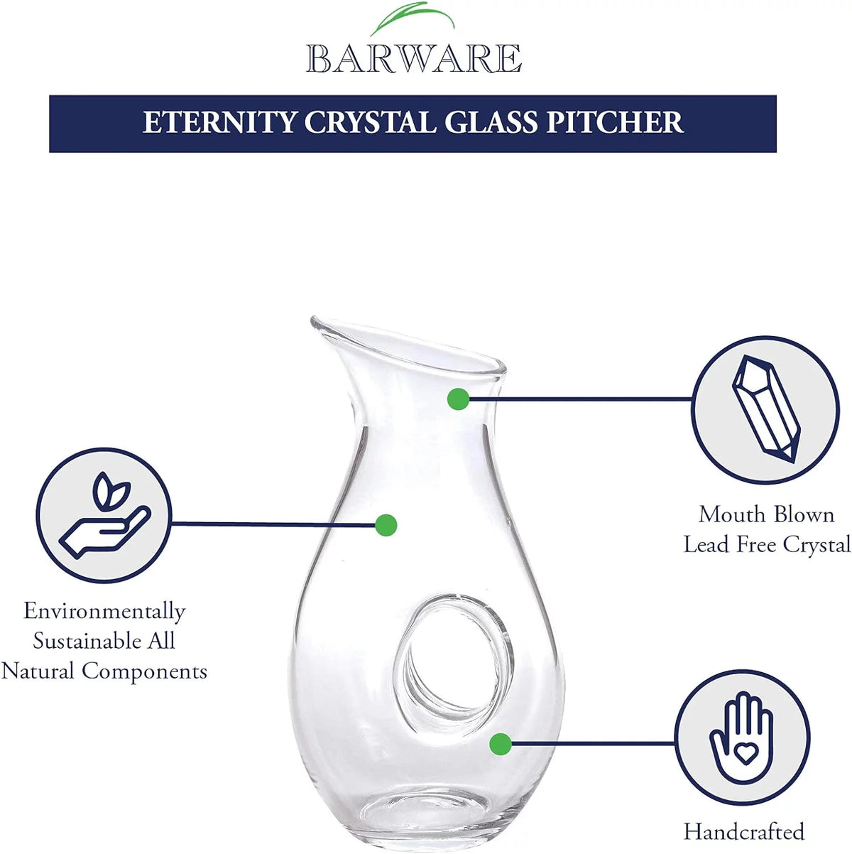 28 Oz Mouth-Blown Lead-Free Crystal Pitcher G973
