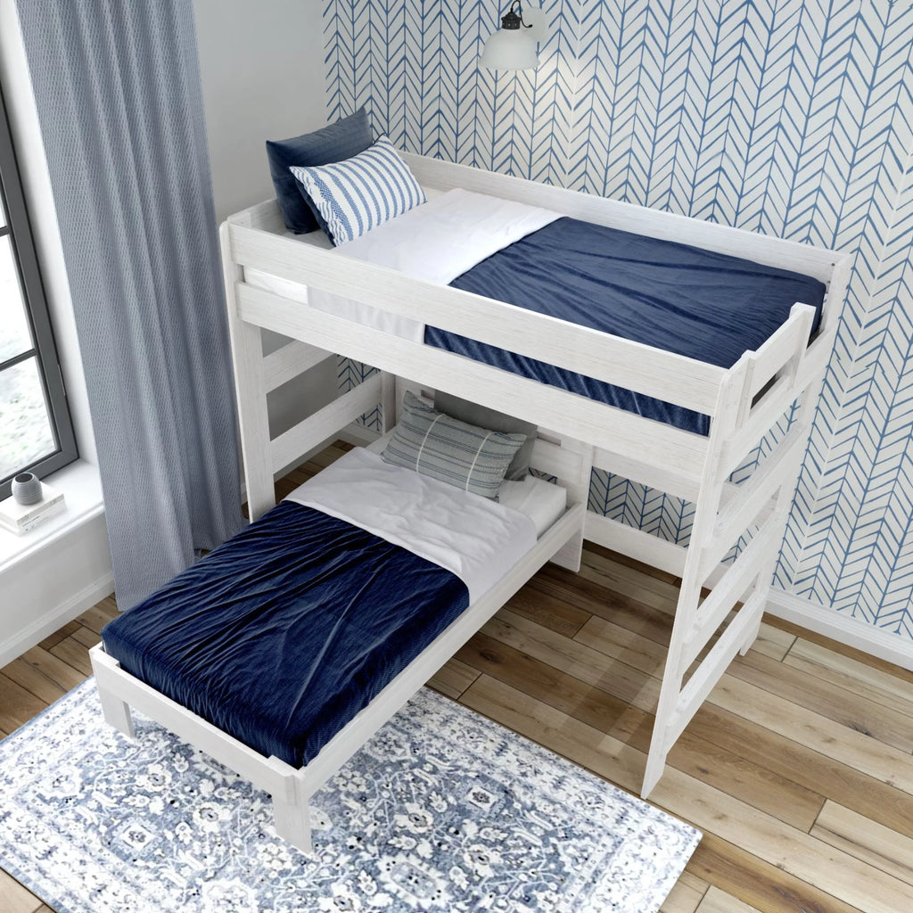 Solid Wood Twin over Twin L-Shaped Bunk Bed White Wash P798567