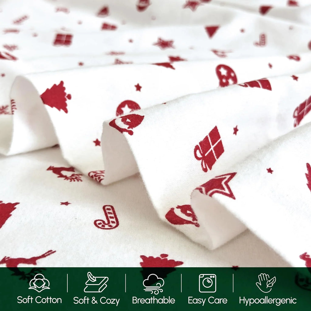 King Flannel Sheets - 4-Piece 100% Turkish Cotton, Red Stars, Deep Pocket R43988