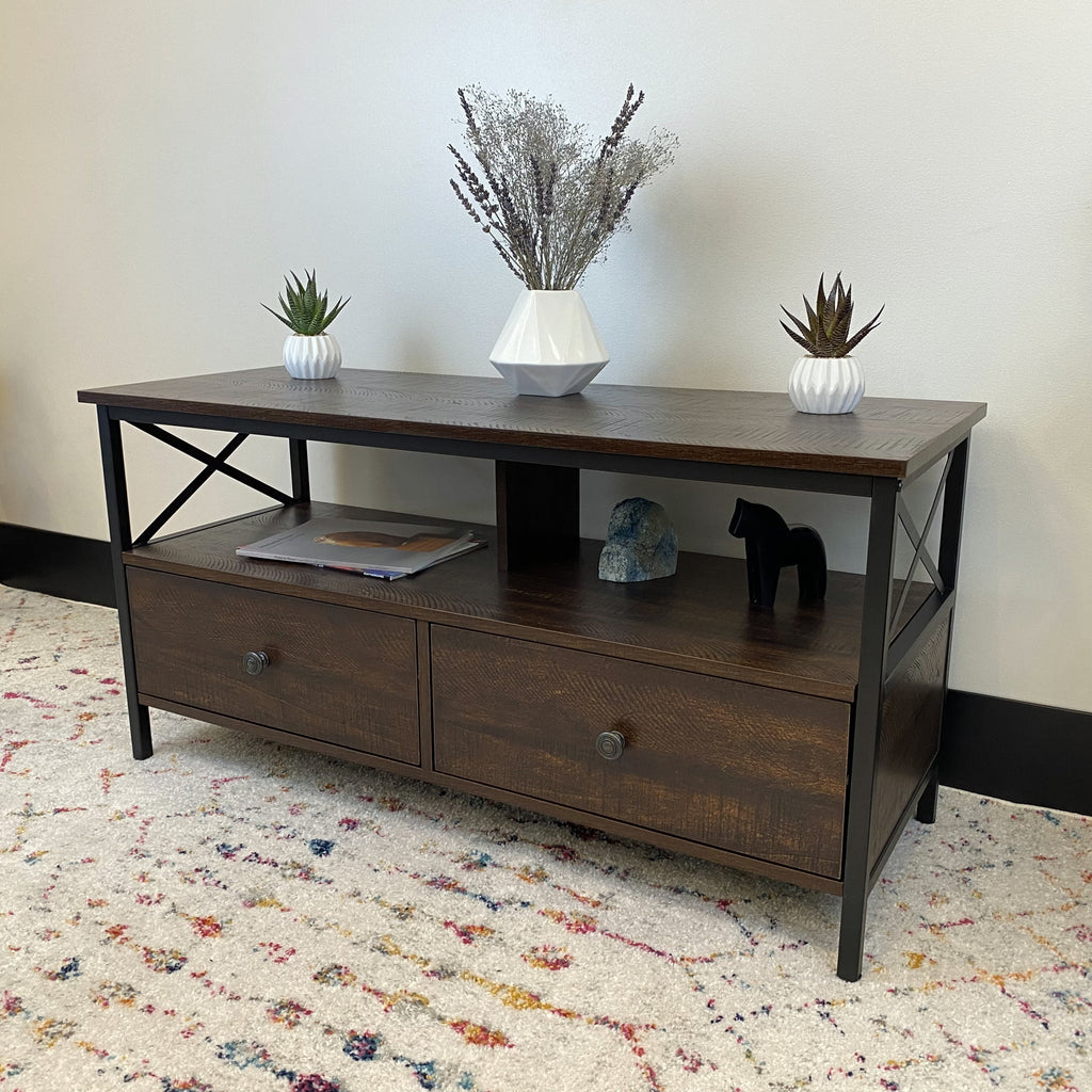 Metal and Wood TV Stand up to 50" Walnut Y870