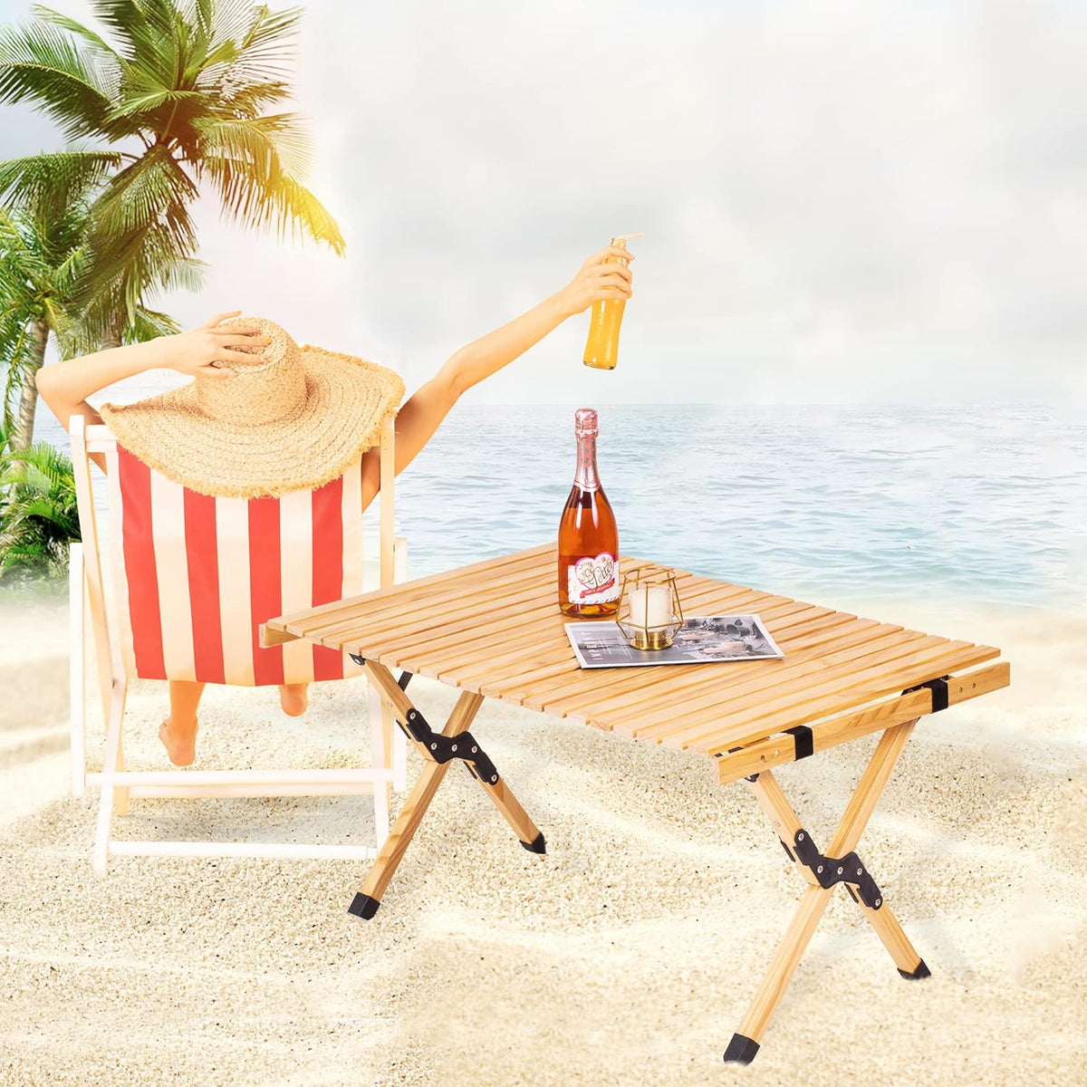 4ft Folding Low Height Portable Wooden Outdoor Picnic Table with Carry Bag M354806