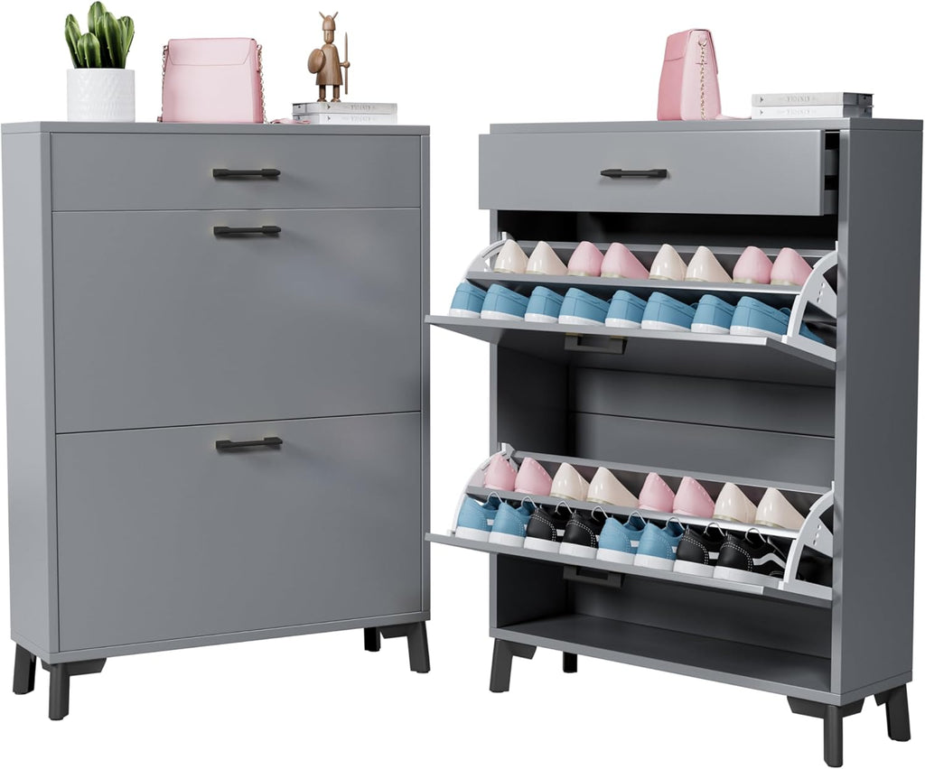 Gray 32" Slim Shoe Storage Cabinet A28115