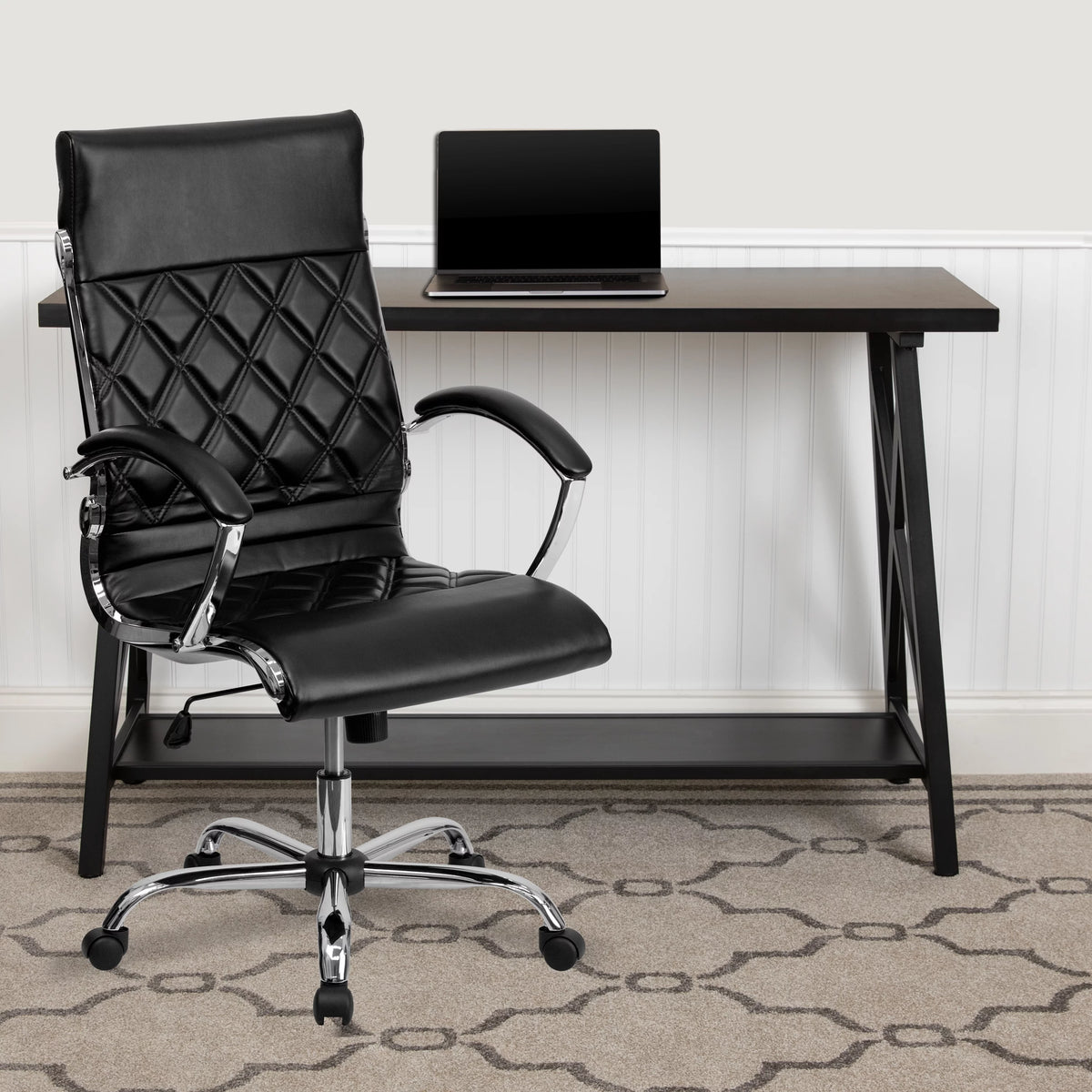 High Back Quilted Black LeatherSoft Executive Swivel Office Chair K62100