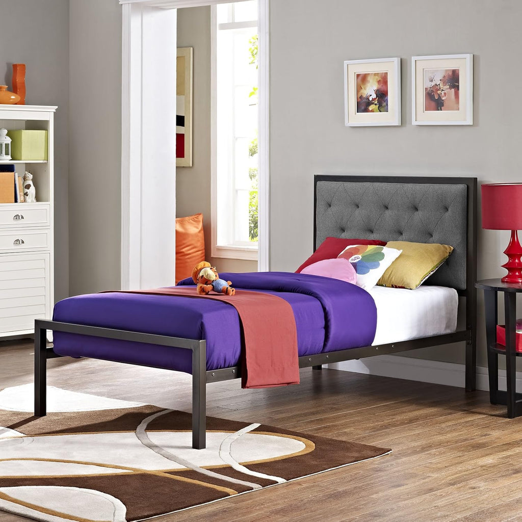 Twin Size Grey Fabric Bed Frame U866149
