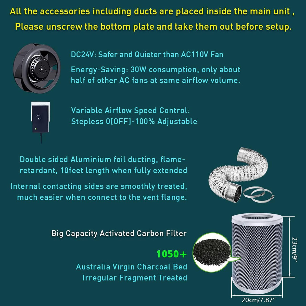 4” Carbon Filter Grow Tent Ventilation System with Inline Fan Kit L129472