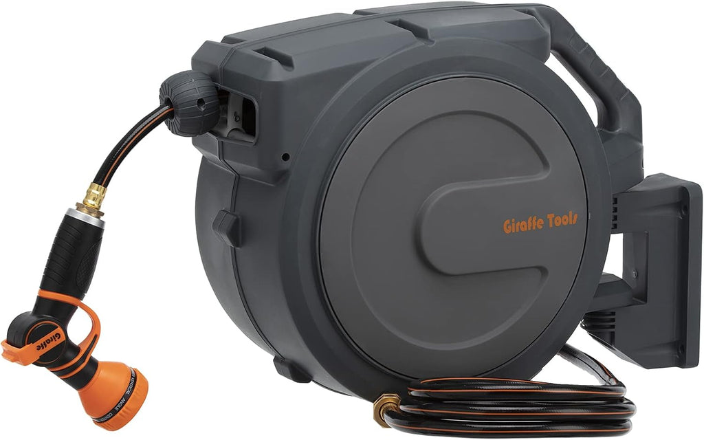 Wall Mounted Retractable Garden Hose Reel with 9 Pattern Hose Nozzle B68624