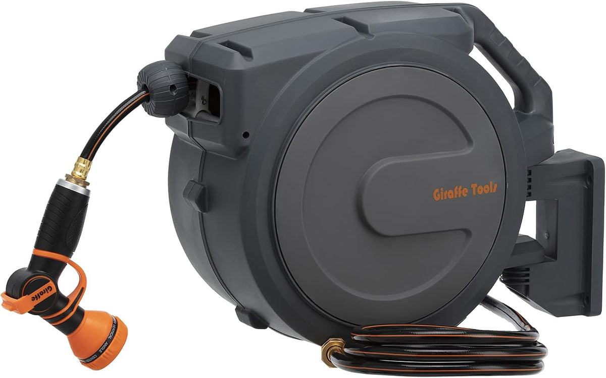 Wall Mounted Retractable Garden Hose Reel with 9 Pattern Hose Nozzle B68624