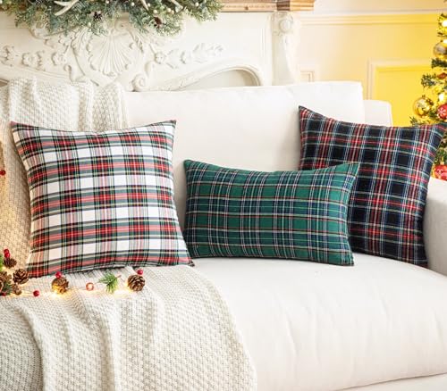 Pack of 2 Green Plaid Decorative Throw Pillow Covers, 20 x 20 Inches C721