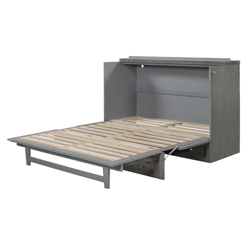 Full Size Solid Pine Murphy Bed with USB and Storage Drawer F663
