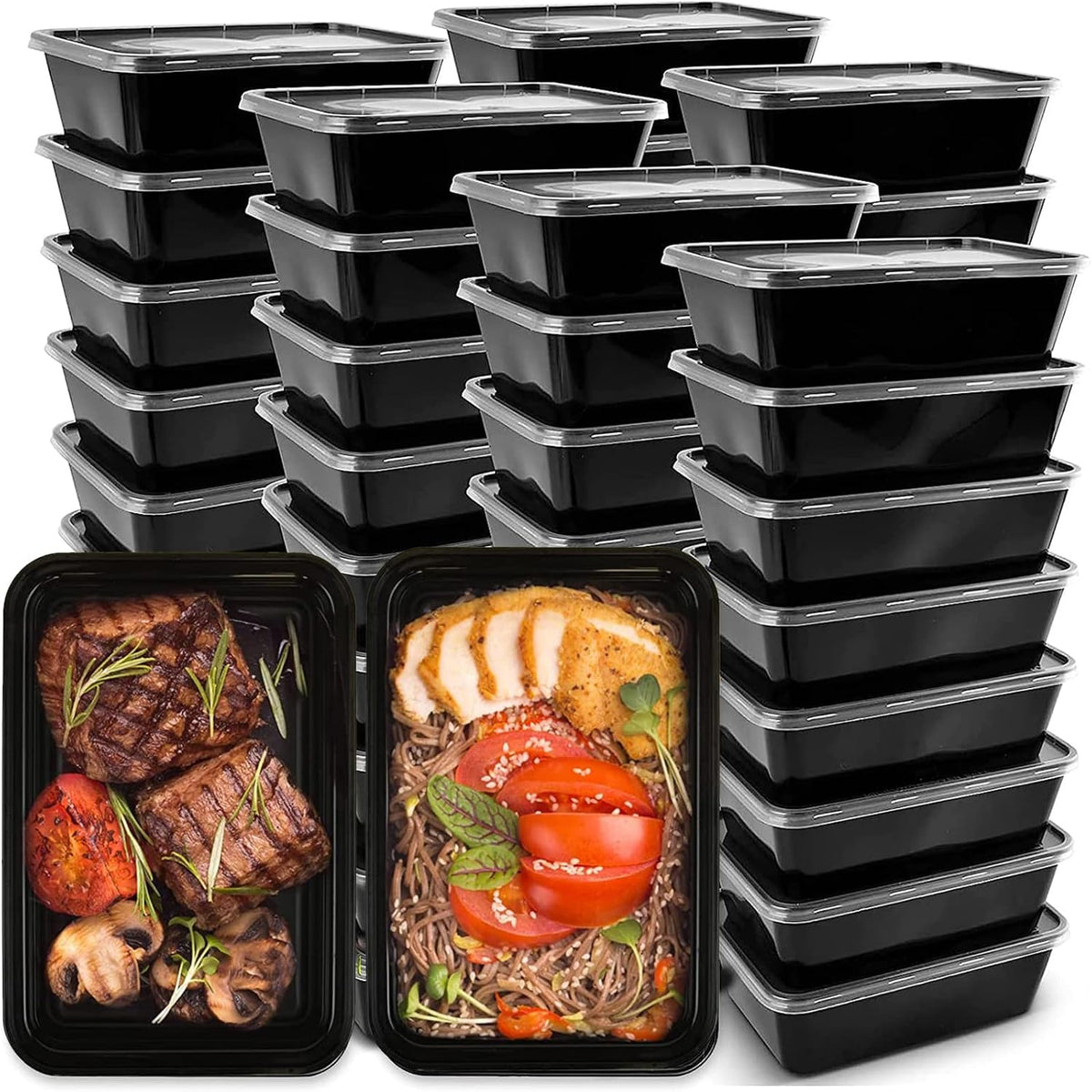 50 Set Reusable Plastic Food Storage Containers with Lids (24 oz) A396