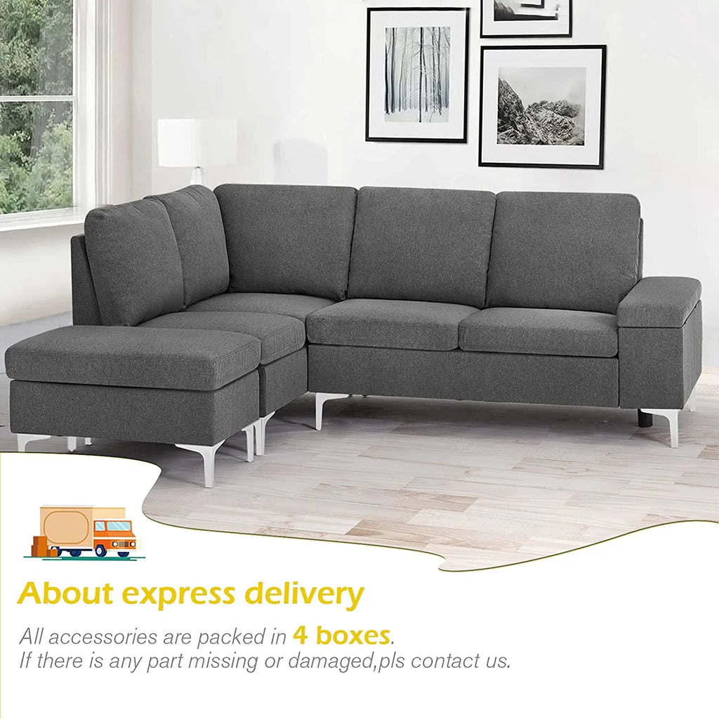 Gray Sectional Sofa with Armrest Storage E3927