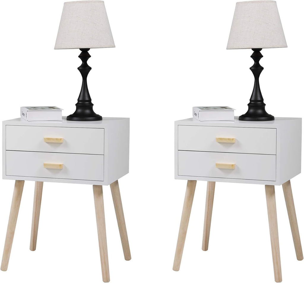 Set of 2 White Nightstand with 2 Drawers F93066