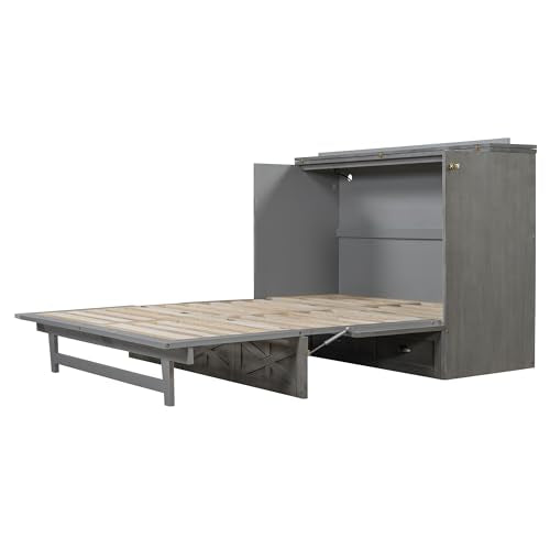 Full Size Solid Pine Murphy Bed with USB and Storage Drawer F663