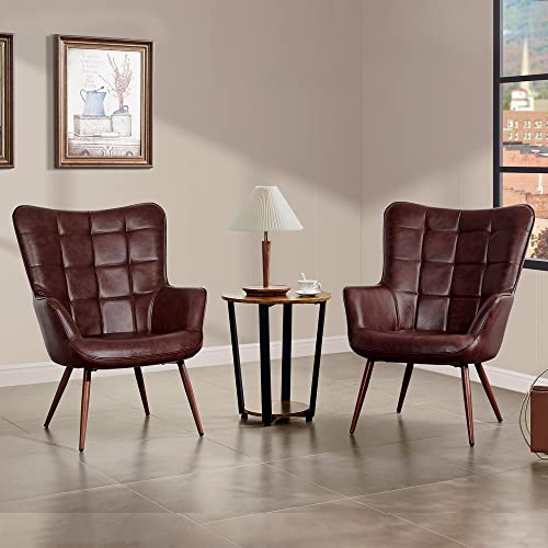 Camel Leather Accent Chairs with Metal Legs G837245