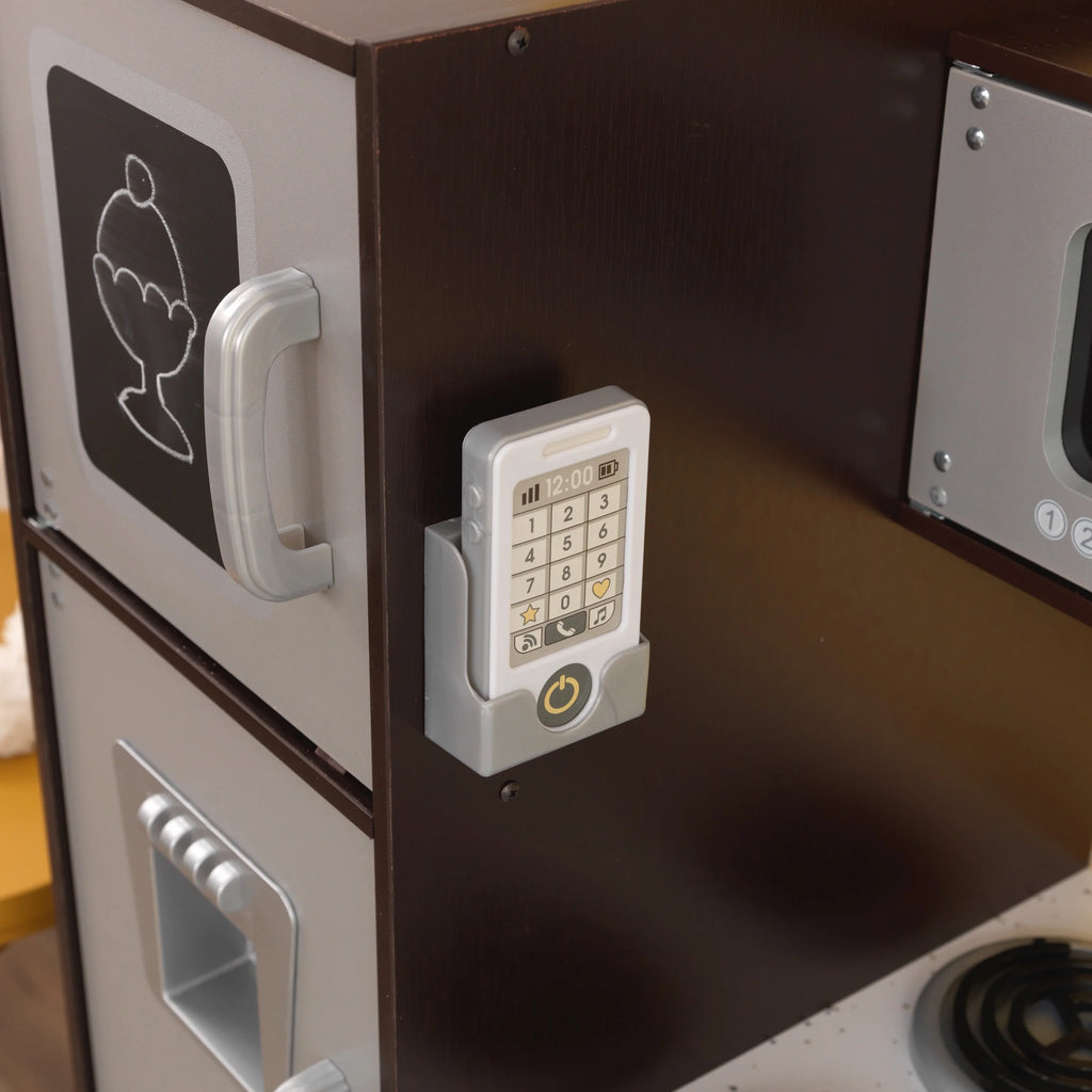 Espresso Wooden Play Kitchen with Chalkboard & Towel Rack M2813