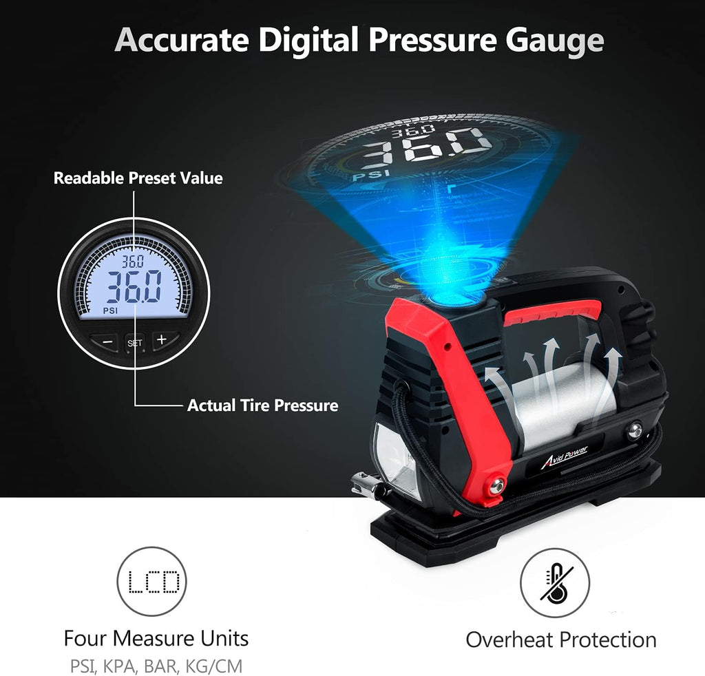 12V DC Portable Tire Inflator with Digital Pressure Gauge M6445