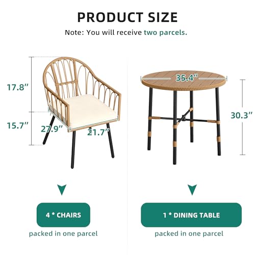 5 Pieces Wicker Patio Dining Table Chair Set with Umbrella Hole L6307