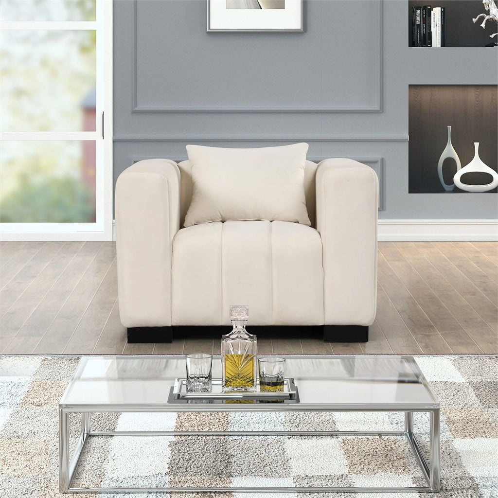 Beige Velvet Sofa Loveseat Armchair Set V619