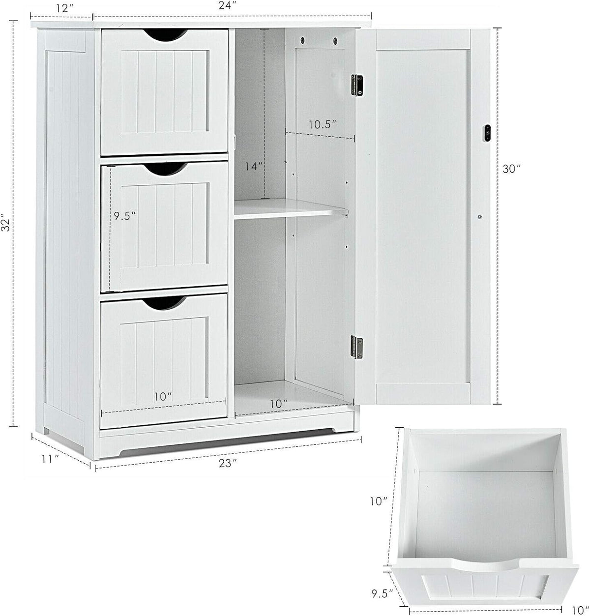 White Freestanding Bathroom Cabinet with 3 Drawer F41214