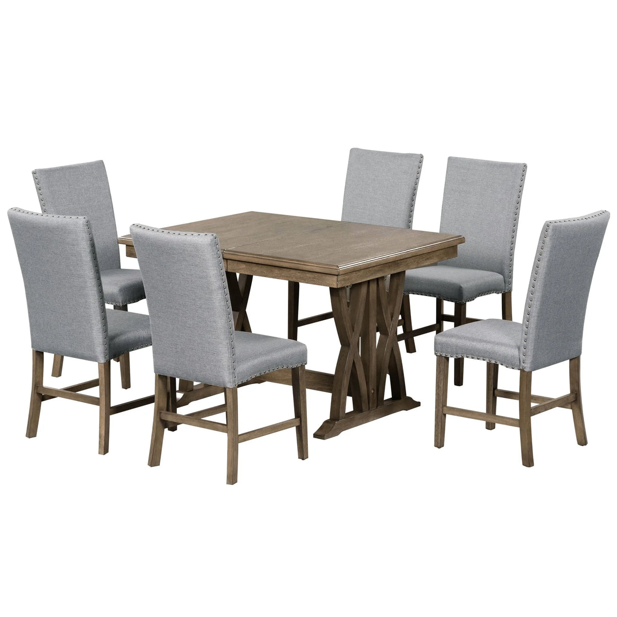 Solid Wood Extendable Dining Table Set for 6 with Upholstered Chairs E645